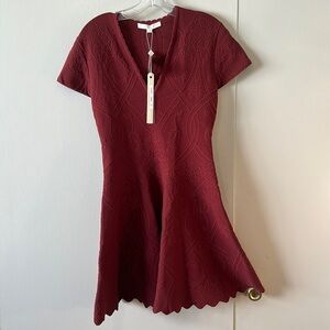 JONATHAN SIMKHAI COGNAC KNIT FIT AND FLARE SHORT SLEEVE SWEATER DRESS